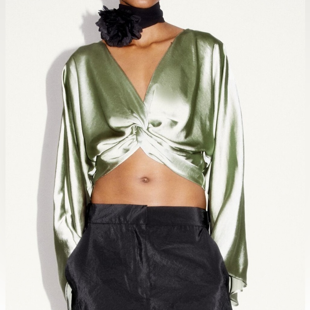 Zara knotted flowy satin top